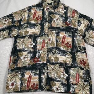 Hibiscus Hawaiian Shirt Mens Large Blue Rayon Button‎ Up Floral